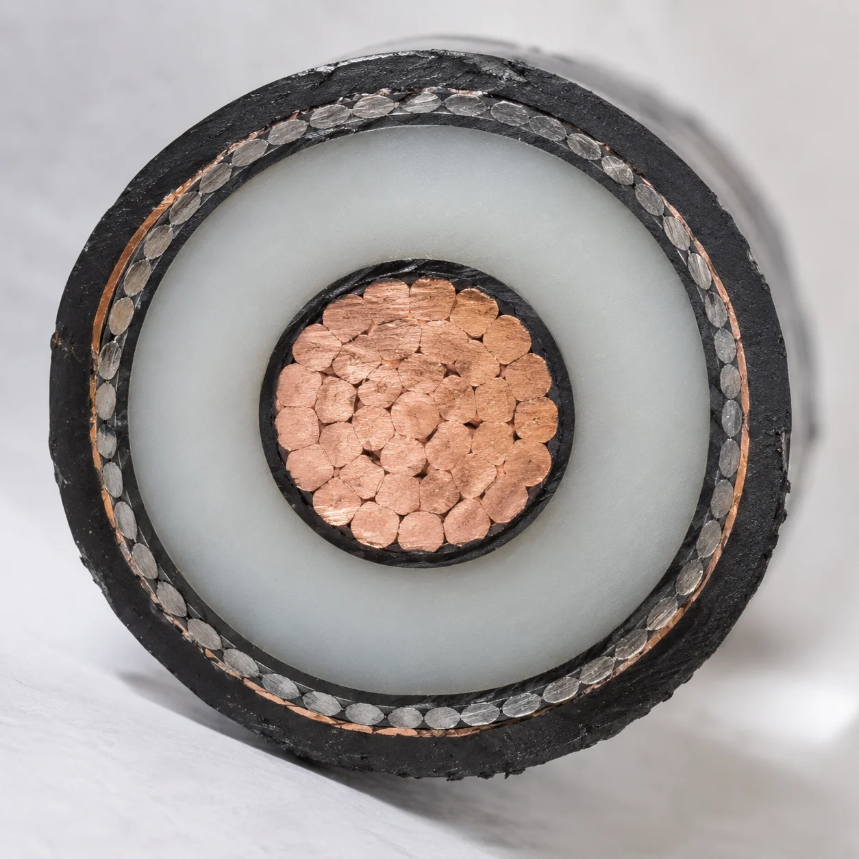 Cross-section of a high quality XLPE insulated power cable used in factories.