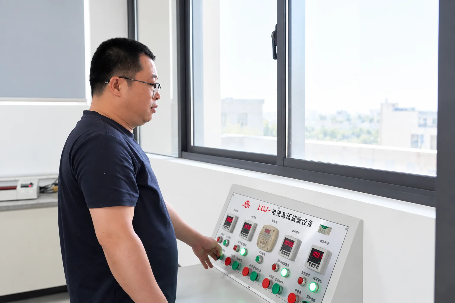 Quality control qc laboratory testing the electrical properties of a power cable.