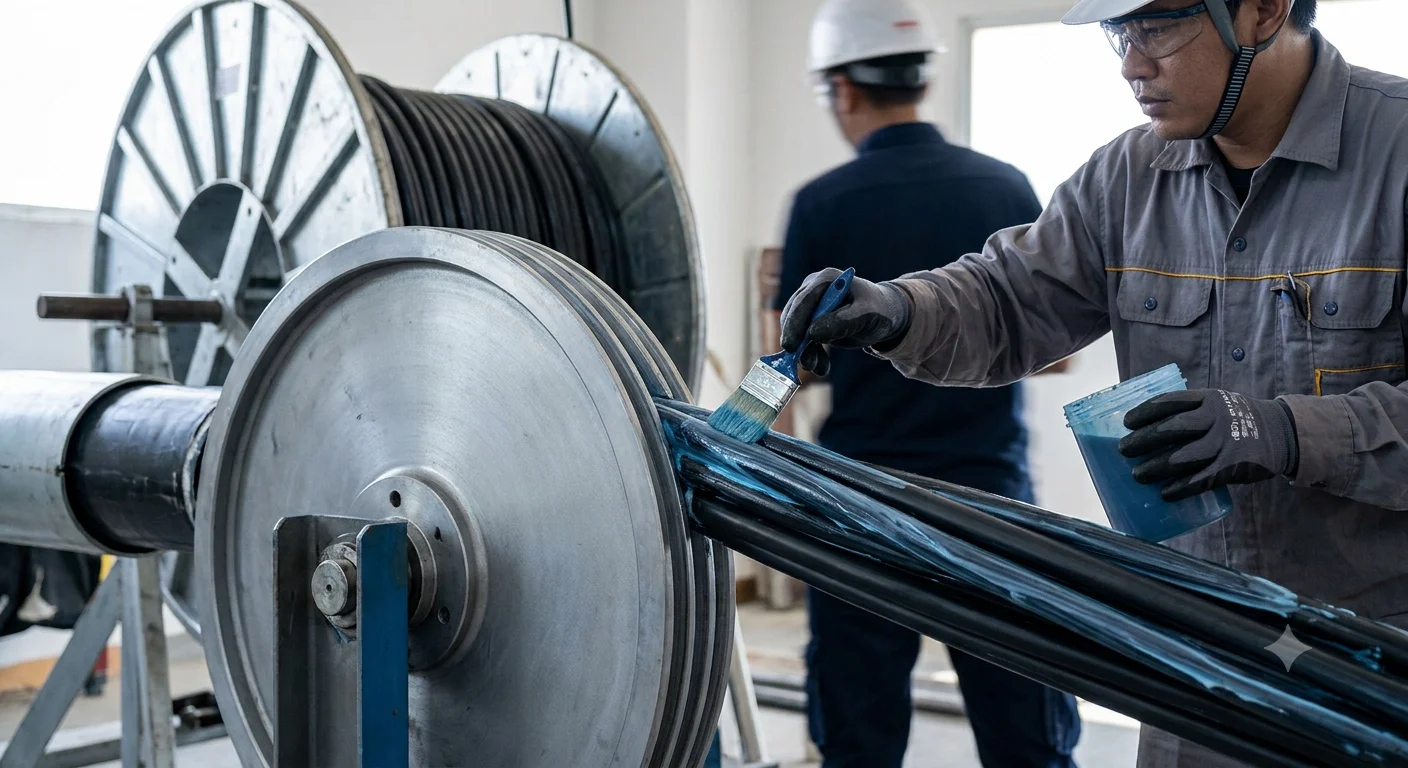 Technician pulling LSZH cable using proper rollers